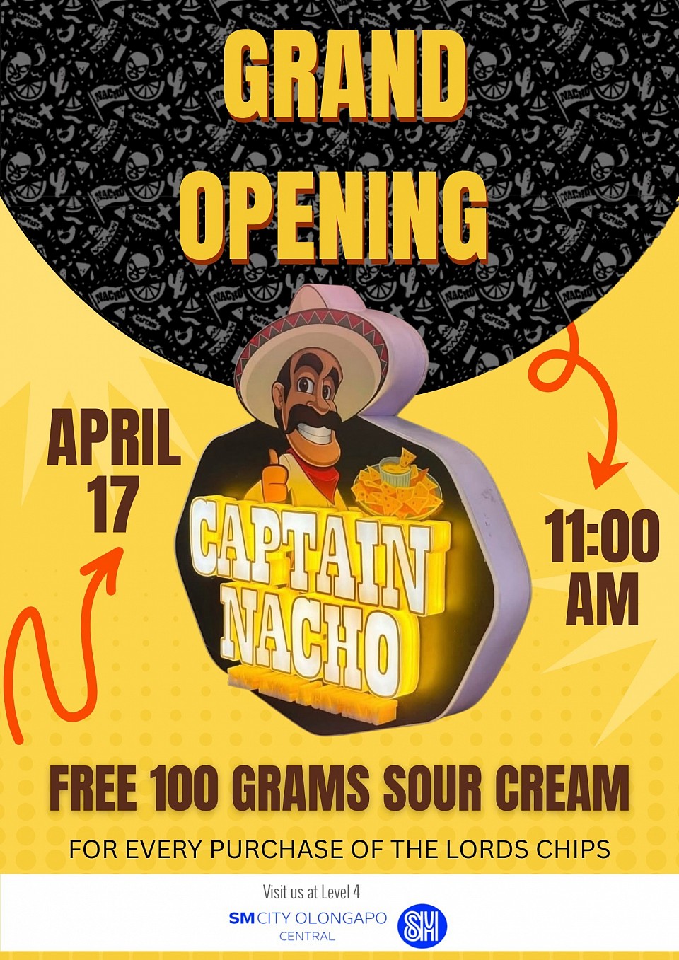 April 16, 2026 - 🎉 GRAND OPENING ALERT!   We’re officially OPENING and serving the cheesiest, boldest, most loaded nachos in town! From classic flavors to fully loaded creations, every bite is a fiesta you don’t want to miss.  📍 Come visit us located at Level 4 SM City Olongapo Central!