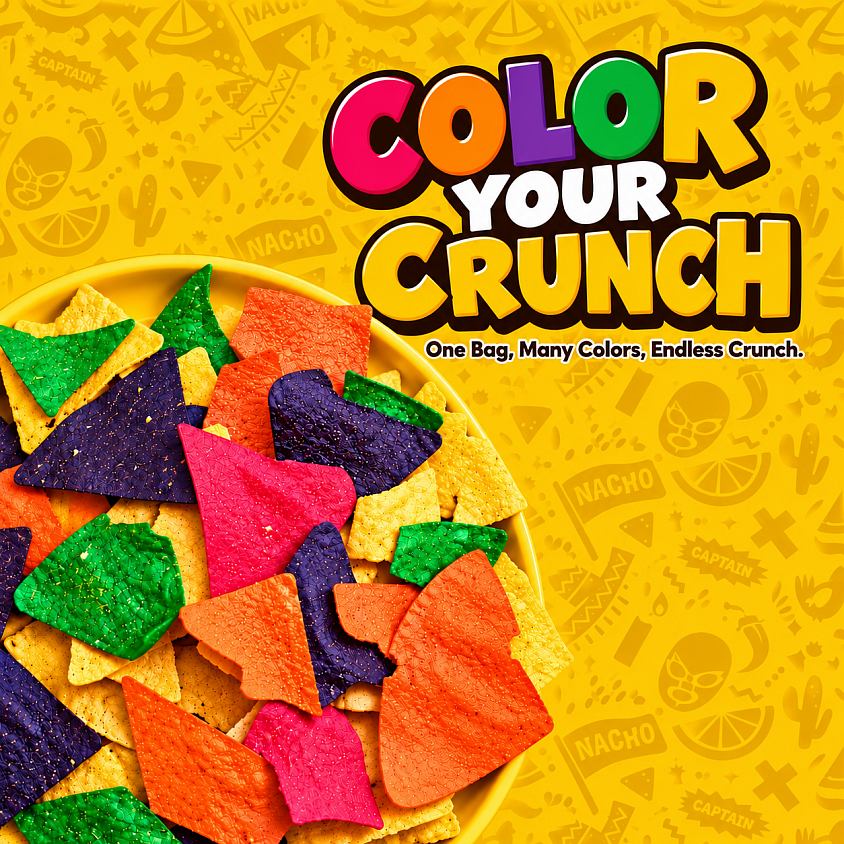 October 23, 2026 - Add a little color, a lot of crunch, and a whole lot of fun with Captain Nacho’s Colored Nacho Chips! 💥  May yellow, green, orange, red, and purple. One bag packed with colorful fun!  More colors. More fun. More crunch.  Dahil life is too short for boring nachos! 👌🏻